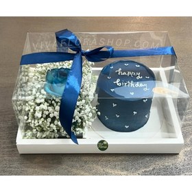 تصویر باکس گل و کیک آبی دل 