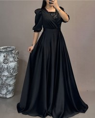 تصویر لباس مجلسی دامن آزاد شیک سولین سایز ۳۶ تا ۴۶ رنگ سبز و مشکی 