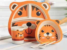 تصویر ست ظرف غذا کودک و نوزاد بامبو 5 تکه طرح حیوانات 