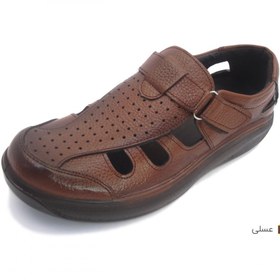 تصویر کفش مردانه چرم طبیعی تابستانی چسبدار عسلی ارسال رایگان با گارانتی 