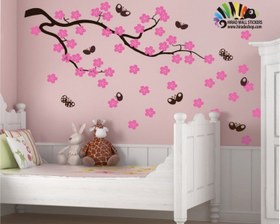 تصویر استیکر و برچسب دیواری شاخه و شکوفه و پروانه کد h122 