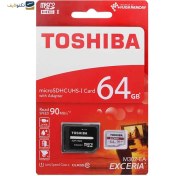 تصویر کارت حافظه microSDHC توشیبا مدل EXCERIA M302-EA کلاس 10 استاندارد UHS-I U1 سرعت 90MBps ظرفیت 64 گیگابایت به همراه آداپتور Toshiba microSDHC EXCERIA M302-EA Class 10 UHS-I U1