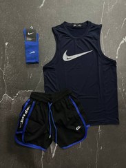 تصویر پکیج کد S1983 شامل رکابی حلقه ای + شلوارک + جوراب با تم سرمه ای 