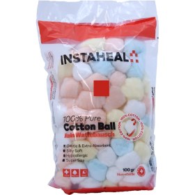 تصویر پنبه بهداشتی و آرایشی توپک رنگی اینستاهیل 100 گرم Hygienic cosmetic cotton balls colored instaheal 100 g