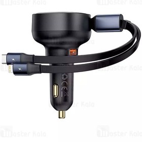 تصویر شارژر فندکی 60 وات بیسوس cctxp-cc Enjoyment Pro مدل C00057802111 همراه با کابل متصل Baseus C00057802111 Enjoyment Pro Retractable USB-C Car Charger