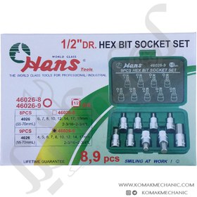 تصویر جعبه بکس 9 پارچه 1/2 آلنی هنس مدل 9-46026 ا HANS 9 pcs hex bit socket set HANS 9 pcs hex bit socket set