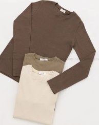 تصویر بلوز کبریتی زنانه یقه ایستاده رنگ شکلاتی 