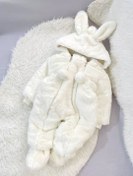 تصویر ست پشمالو زمستونی کاپشن سرهمی خرگوش با پاپوش های گوگولی سایز 1 تا 4 - خاکستری / سایز۳ 