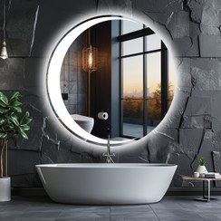 تصویر آینه بک لایت لمسی دایره‌ای طرح ماه مدل D115 - دایره D115