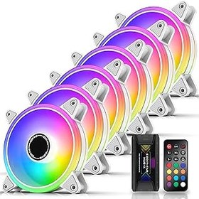 تصویر ezdiy-fab White Moonlight 120mm RGB Case Fan با Fan Hub X و Remote ، مادربرد Aura Sync ، کنترل سرعت ، فن قابل دسترسی برای PC Case-6 Pack EZDIY-FAB White Moonlight 120mm RGB Case Fan with Fan Hub X and Remote,Motherboard Aura SYNC,Speed Control,Addressable Fan for PC Case-6 Pack