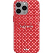 تصویر قاب گوشی قرمز سلطنتی سیلیکونی مناسب برای Apple Iphone 15 Pro max طرح Supreme Center Apple Iphone 15 Pro Max Silicone Imperial Red Case 