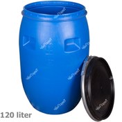 تصویر بشکه 120 لیتری پلی اتیلن با درب واشر دار و تسمه ا 120 liter polyethylene barrel with gasketed lid and strap 120 liter polyethylene barrel with gasketed lid and strap