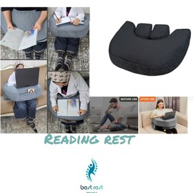 تصویر پاف و میز مطالعه و لب تاپ مدل reading rest - کرمی روشن Reading rest