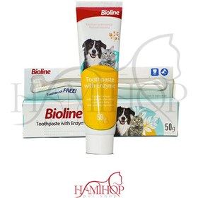 تصویر ست مسواک و خمیر دندان آنزیم دار سگ و گربه بایولاین 50 گرم Bioline Toothpaste with Enzyme 