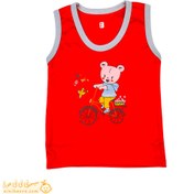 تصویر رکابی نخی طرح موش دوچرخه سوار قرمز 