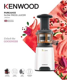 تصویر KENWOOD Slow Juicer Cold Press Juicer 150W Juice Extractor with Wide Feed Tube, Juice Jug, Pulp Container, Anti Drip, Extra Sieve, Cleaning Brush, Sorbet, Rinse Clean Function JMP601WH White/Grey 