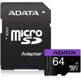 تصویر کارت حافظه microSDXC ای دیتا مدل Premier کلاس 10 استاندارد UHS-I سرعت 80MB/s ظرفیت 64GB ADATA 64GB Class 10 80MB/s 10MB/s