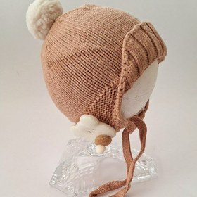 تصویر کلاه نوزادی_بچگانه بافت زمستانی گوشدار بنددار فانتزی آستردار خرسی ۳ماه تا ۲سال 