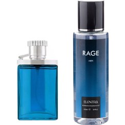 تصویر پک دو عددی عطر جیبی مردانه مدل Desire Blue و بادی اسپلش مردانه مدل Rage النترا تاینی Elentratiny Desire Blue Parfum For Man and Elentra Rage Body Splash For Man