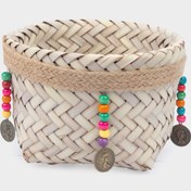 تصویر سبد اکسسوری حصیری دست‌ ساز جایگاه هنری برای زیورآلات و وسایل کوچک 