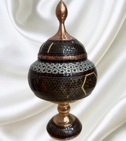 تصویر شکلات خوری پایه دار خاتم کاری سایز 2 copper inlay