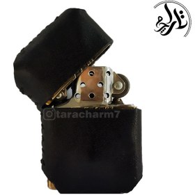 تصویر کیف چرم مشکی فندک زیپو 