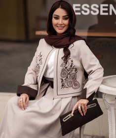 تصویر کت و دامن بزیاق مدل شهلا سایز ۱ مناسب تا ۴۲ رنگ کرم 