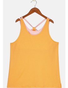 تصویر تاپ دو لایه رنگی دخترانه برای کودکان، نارنجی/صورتی برند ideology Kids Girl Colorblocked Twofer Tank Top, Orange/Pink