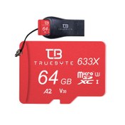 تصویر کارت حافظه microSDXC تروبایت مدل 633X-A2-V30 کلاس 10 استاندارد UHS-I U3 سرعت 95MBps ظرفیت 64 گیگابایت به همراه کارت‌خوان 
