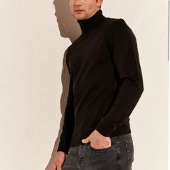 تصویر بافت یقه اسکی مردانه رنگ مشکی کد 6430 