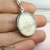 تصویر گردنبند عقیق یمنی نباتی خطی با حکاکی یا علی فاطمه _کد:۳۳۵۴۴ 