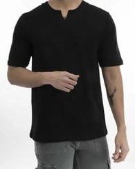 تصویر تی شرت مردانه یقه کوبایی مشکی آر ان اس RNS کد 12021931 