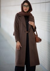 تصویر پالتو بلند تک دکمه جناقی ( پاییزه و زمستانه) - رنگ: قهوه ای - سایز: 
