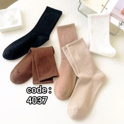 تصویر (10جفتی) جوراب ساقدار زنونه ساده تم کرم کد 4037 لادن 