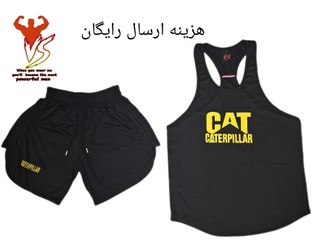 تصویر ست رکابی و شلوارک ورزشی مدل کاترپیلار چاکدار مشکی - x top&short CAT black