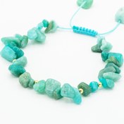 تصویر دستبند سنگ _ خورد آکوامارین _ با نگین طلائی _ بند سبز 