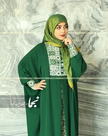 تصویر عبا سنتی کرپ الیزه اعلا مدل رز سبز نجما - سبز / سایز Green Rose Abaya