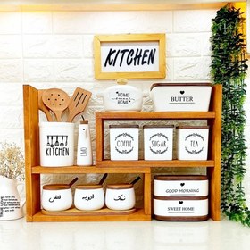 تصویر شلف و نظم‌دهنده چوبی پازلی دو تکه آشپزخانه 