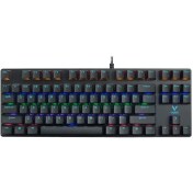 تصویر کیبورد سیم دار گیمینگ مدل V 500 PRO 87 برند RAPOO رپو سفید و خاکستری - مکانیکال ابی - RGB - گارانتی پانا 