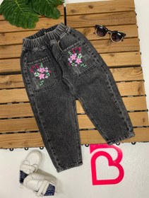 تصویر شلوار جین گلدوزی دخترانه - آبی / ۸۰ Embroidered jeans