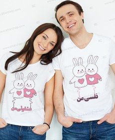 تصویر تیشرت ست عاشقانه طرح خرگوش صورتی فانتزی کد(۱) 
