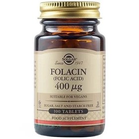 تصویر مکمل فولاسین (اسید فولیک) 400 میلی گرم برند سولگار 100 عدد Solgar Folic Acid (folacin) 400 Mcg