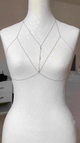 تصویر زنجیر سینه استیل نقره ای 
