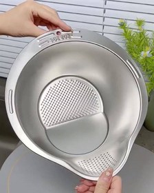 تصویر آبکش استیل چندکاره مخصوص شست‌وشوی برنج و حبوبات 