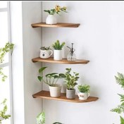تصویر شلف دیواری تمام چوب مناسب کنج و کناره ها دارای سه عدد شلف 