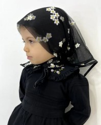 تصویر روسری دخترونه مینی اسکارف مشکی تور شکوفه نارا 