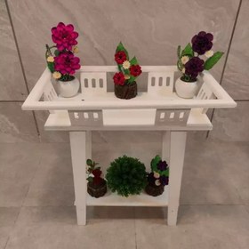 تصویر استند گل طرح ایکیا رنگ سفید دو طبقه 