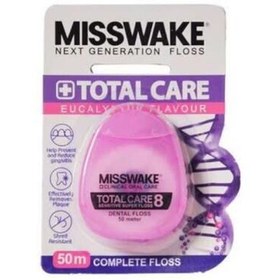 تصویر نخ دندان میسویک مدل total care با عطر اکالیپتوس. نخ دندان misswake. پنجاه متر 