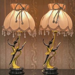 تصویر آباژور رومیزی برنزی بالرین طلایی 