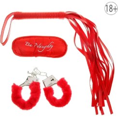 تصویر اکسسوری 3 تیکه شامل شلاق و دستبند و چشم بند 